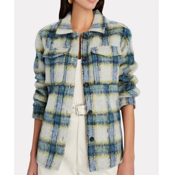 Rails Jackets & Blazers - Rails Turner Long Sleeve Shacket Coat Medium Cobalt Lime Wool Cotton Blend
